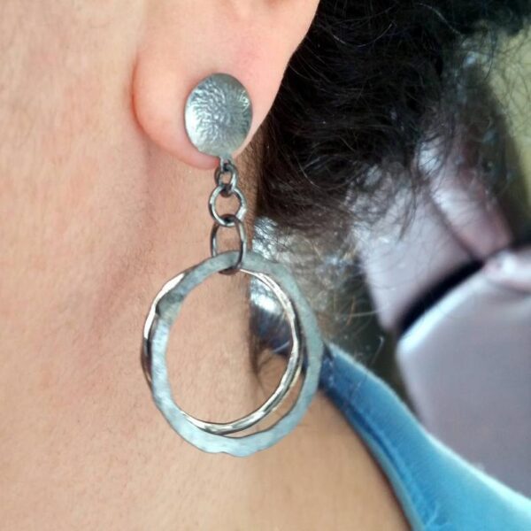 Dangling silver hoops, Sterling silver hoop earrings, Skinny hoop earrings