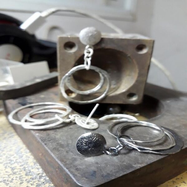 Dangling silver hoops, Sterling silver hoop earrings, Skinny hoop earrings - Image 4