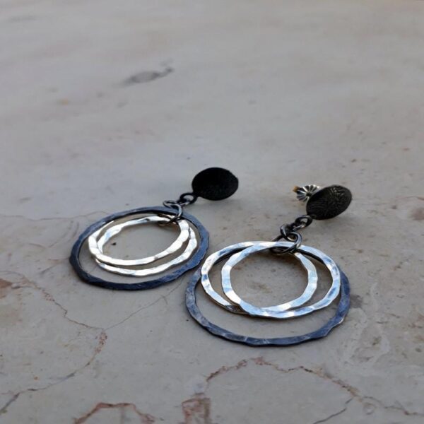 Dangling silver hoops, Sterling silver hoop earrings, Skinny hoop earrings - Image 3
