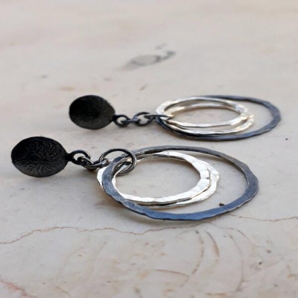 Dangling silver hoops, Sterling silver hoop earrings, Skinny hoop earrings - Image 5