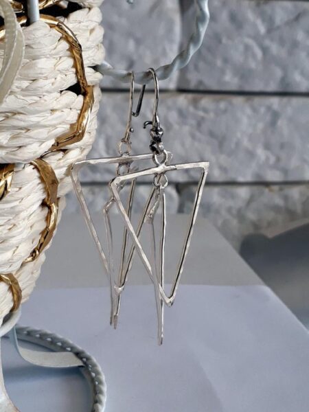 Triangle earrings, silver earrings, dangle earrings, hammered earrings, everyday earrings, Popular Jewelry
