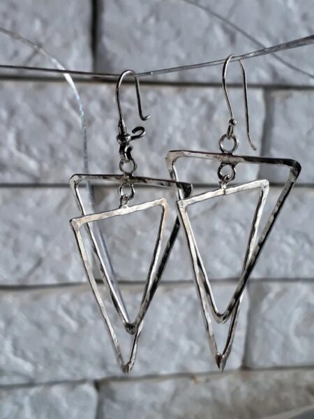 Triangle earrings, silver earrings, dangle earrings, hammered earrings, everyday earrings, Popular Jewelry - Image 3