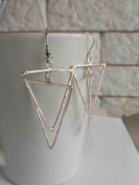 Triangle earrings, silver earrings, dangle earrings, hammered earrings, everyday earrings, Popular Jewelry - Image 5