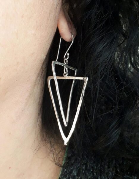 Triangle earrings, silver earrings, dangle earrings, hammered earrings, everyday earrings, Popular Jewelry - Image 6