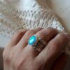 Opal ring, Cocktail ring, Wide band ring, Filigree ring, Statement ring, Sterling silver, Blue opal ring