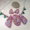 Fuchsia Trumpet Flowers Statement Necklace set