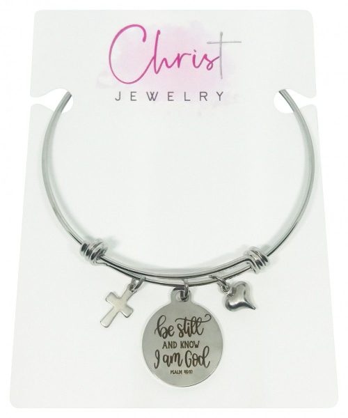 Be still and know stainless steel expandable bangle
