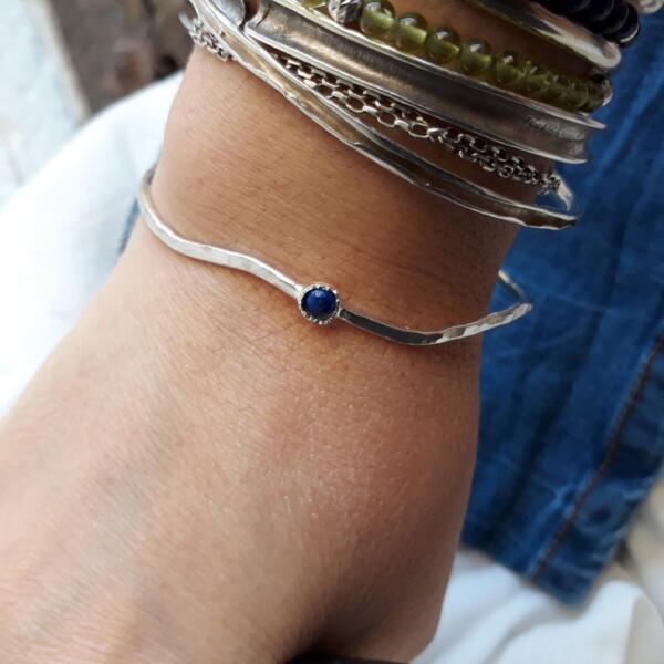 Layered bracelet, Silver bangle bracelets for women, Lapis Lazuli bangle, Gemstone bangle, stacking bracelet - Image 2