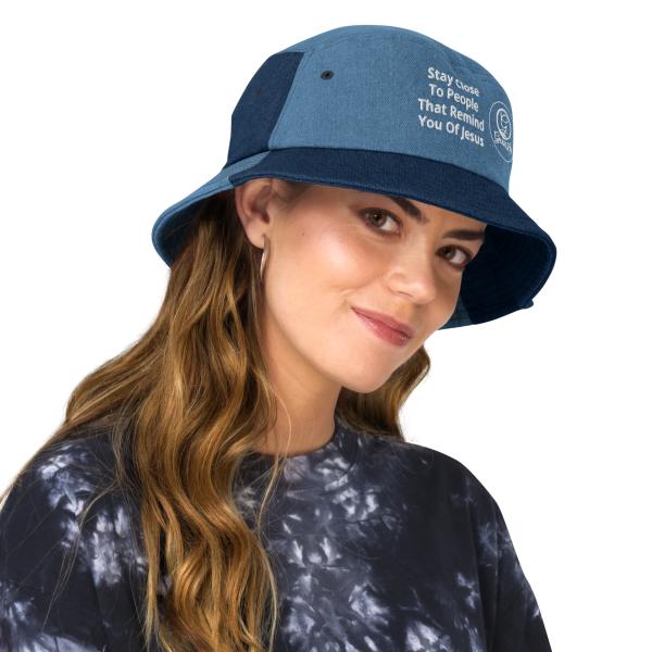 Stay Close Unisex Denim Bucket Hat - Image 9