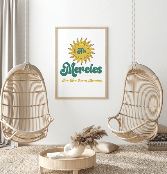 His Mercies Are New Every Morning Retro Style Bible Verse Wall Art