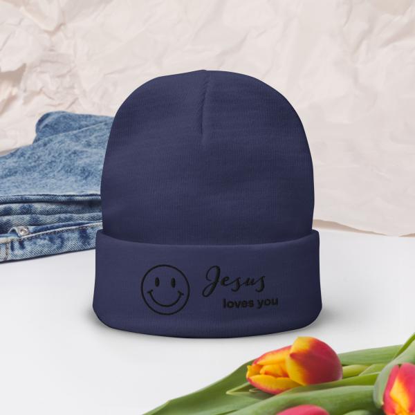 Smile Jesus Loves You Embroidered Beanie - Image 5