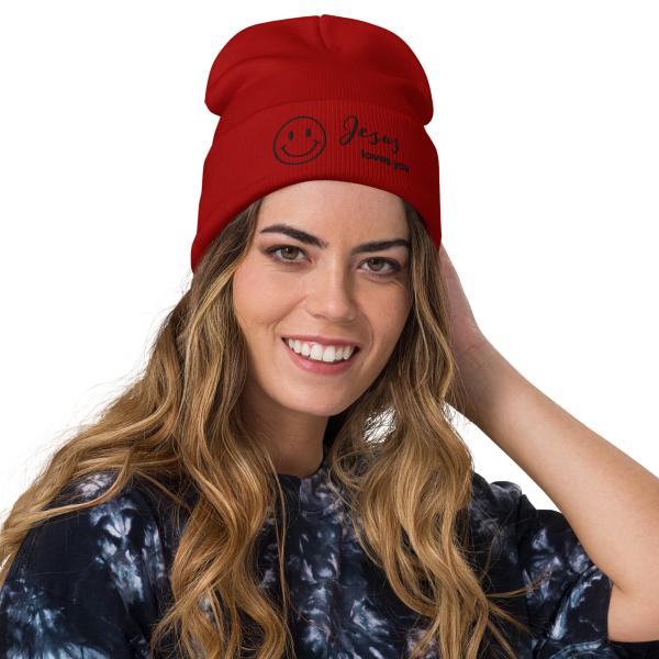 Smile Jesus Loves You Embroidered Beanie - Image 2