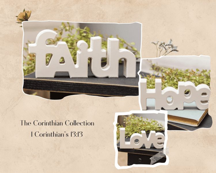 Wooden "Faith" "Hope" & "Love" Block Set - Cream