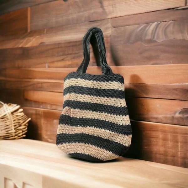 Handmade Dark Blue and Light Pink Crochet Market Shoulder Bag - Image 6