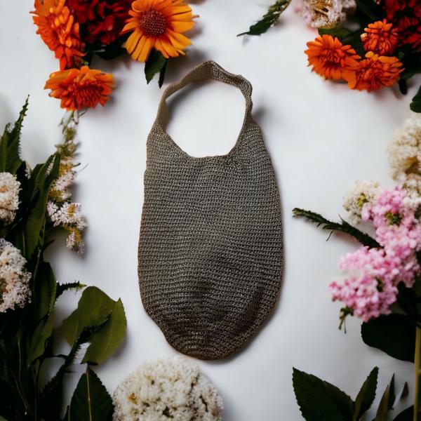 Handmade Blue Crochet Market Shoulder Bag - Image 2