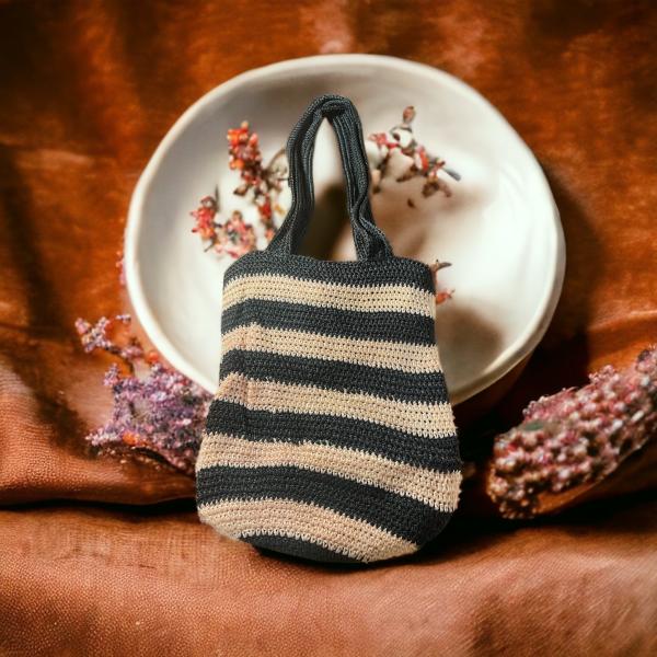 Handmade Dark Blue and Light Pink Crochet Market Shoulder Bag - Image 4