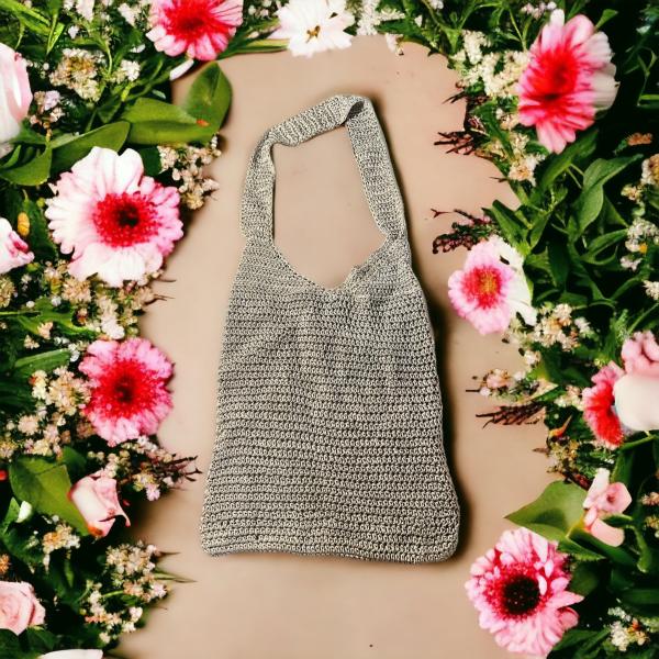 Handmade Tan Crochet Market Shoulder Bag - Image 3