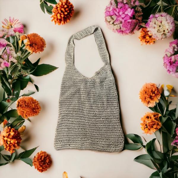 Handmade Tan Crochet Market Shoulder Bag