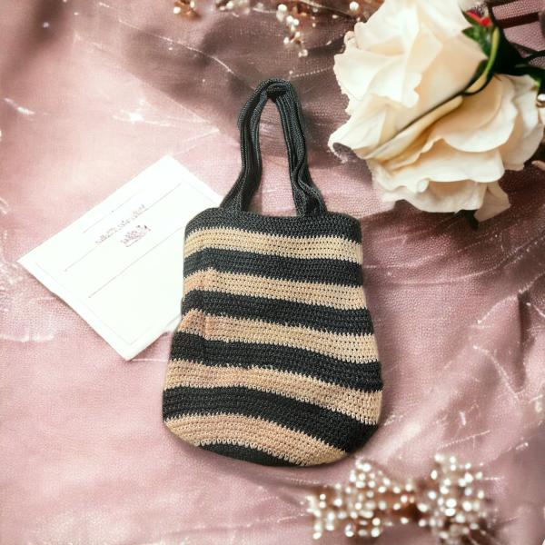 Handmade Dark Blue and Light Pink Crochet Market Shoulder Bag - Image 2