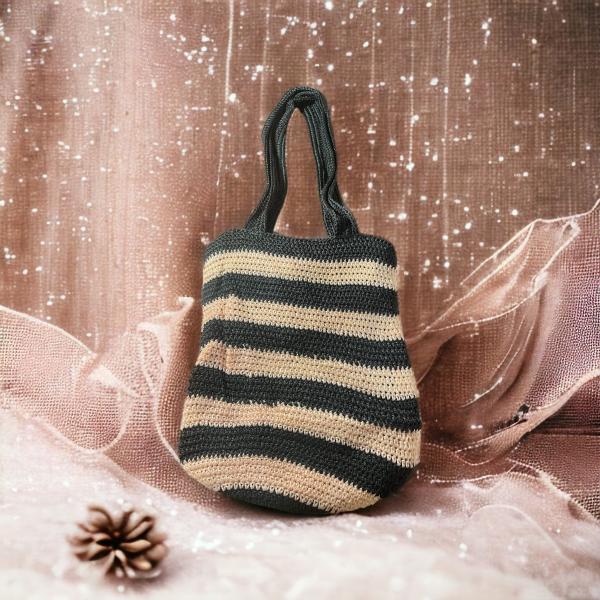 Handmade Dark Blue and Light Pink Crochet Market Shoulder Bag - Image 3