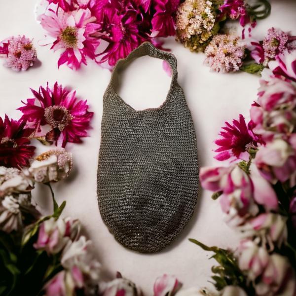 Handmade Blue Crochet Market Shoulder Bag - Image 4