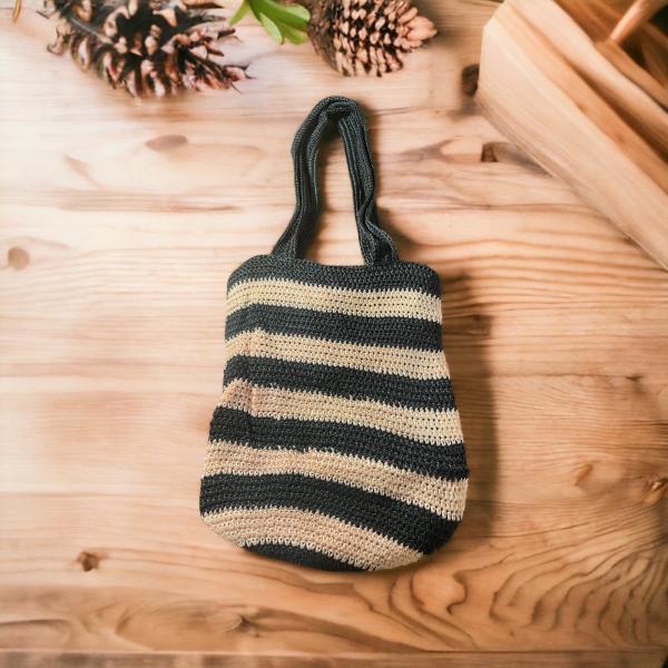 Handmade Dark Blue and Light Pink Crochet Market Shoulder Bag - Image 5