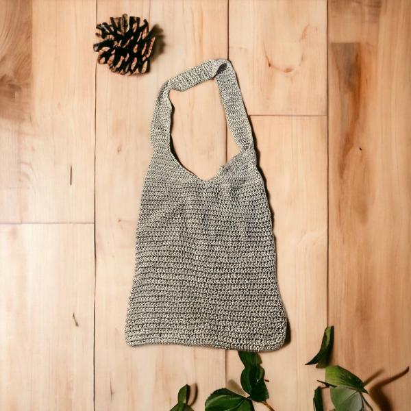 Handmade Tan Crochet Market Shoulder Bag - Image 4