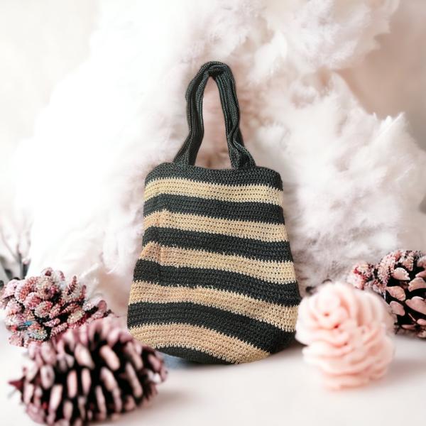 Handmade Dark Blue and Light Pink Crochet Market Shoulder Bag