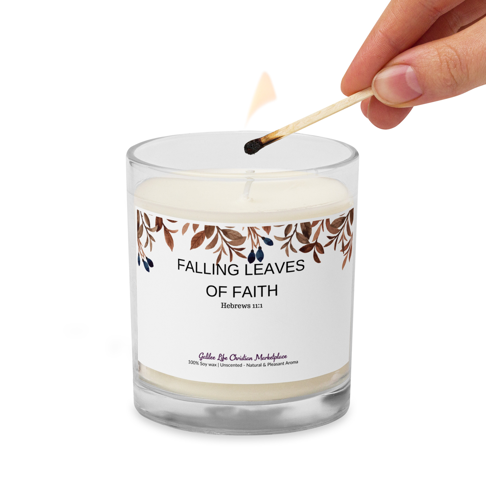 Falling Leaves of Faith Christian Candle