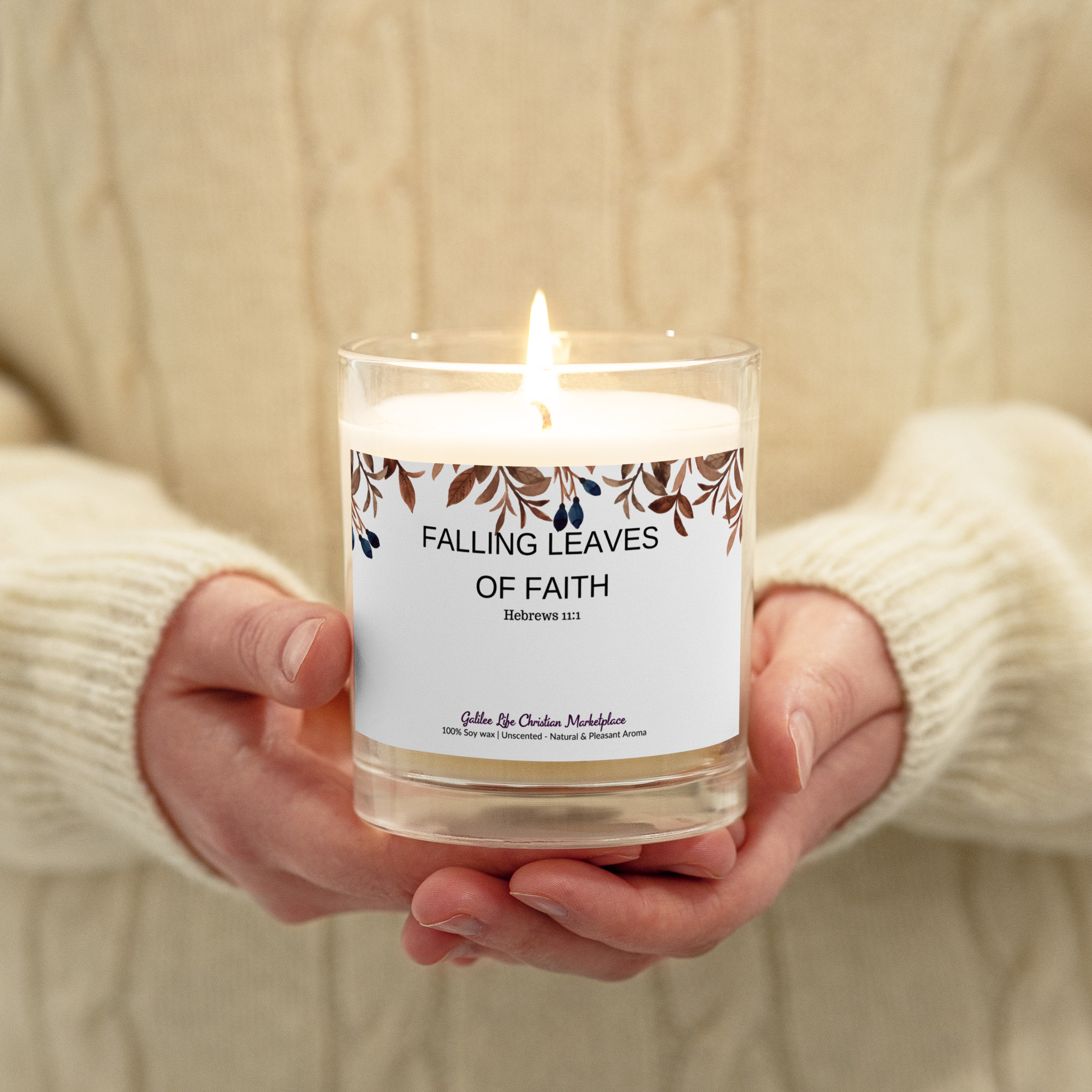Falling Leaves of Faith Christian Candle - Image 2