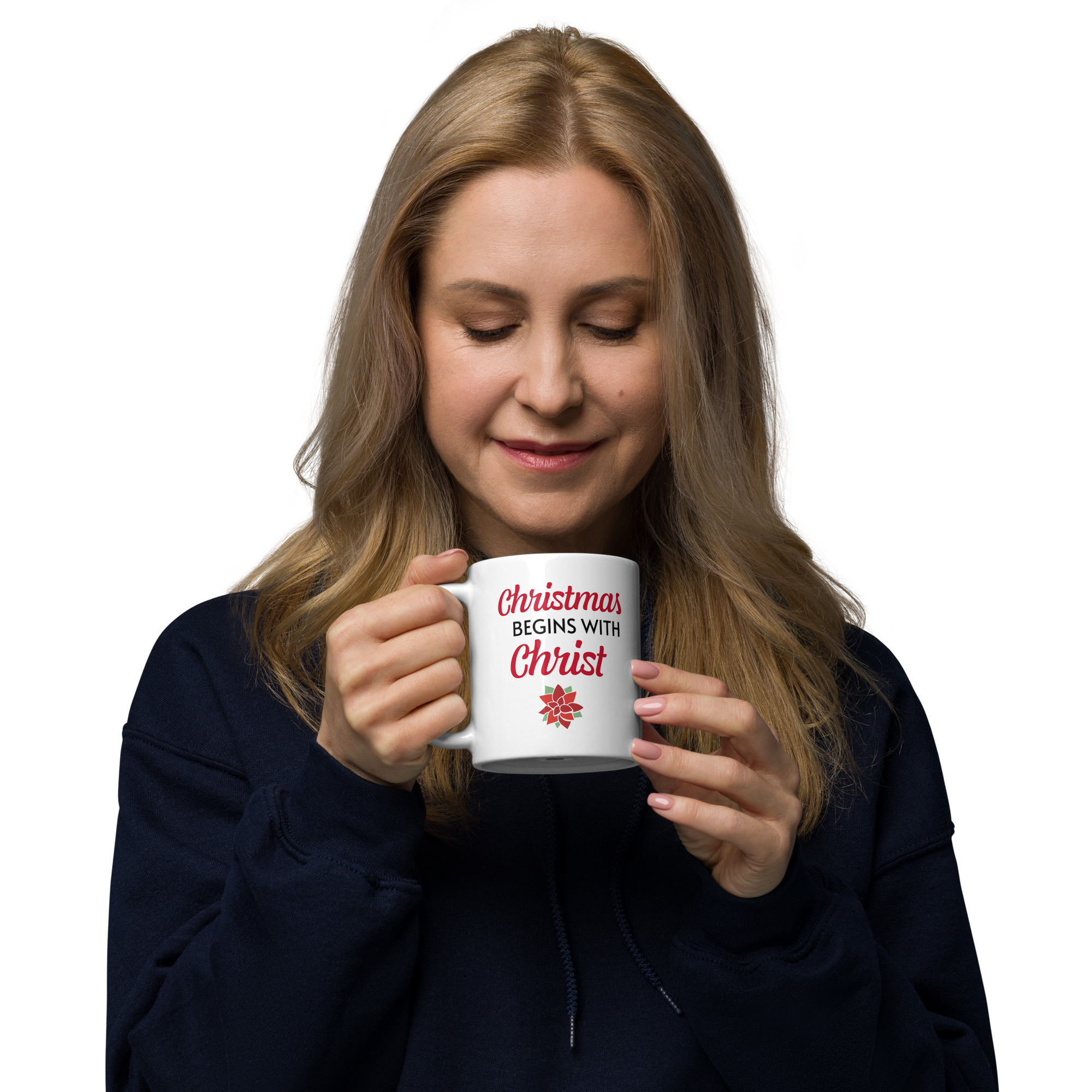 Christmas Begins with Christ White Glossy Mug - Image 2