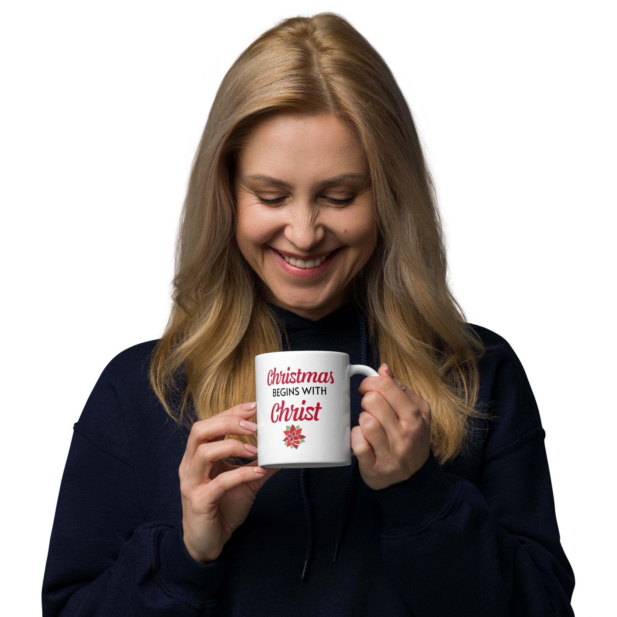 Christmas Begins with Christ White Glossy Mug - Image 3