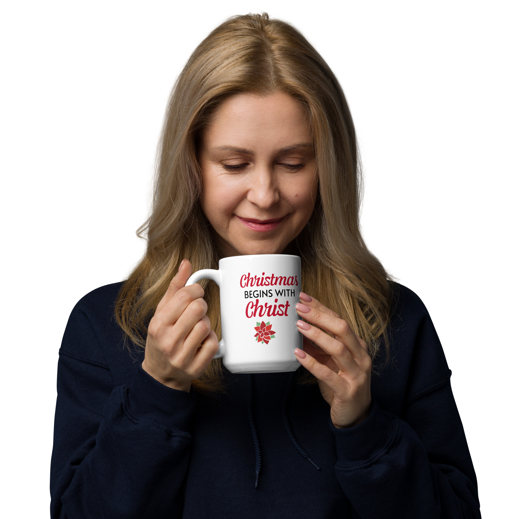 Christmas Begins with Christ White Glossy Mug - Image 4