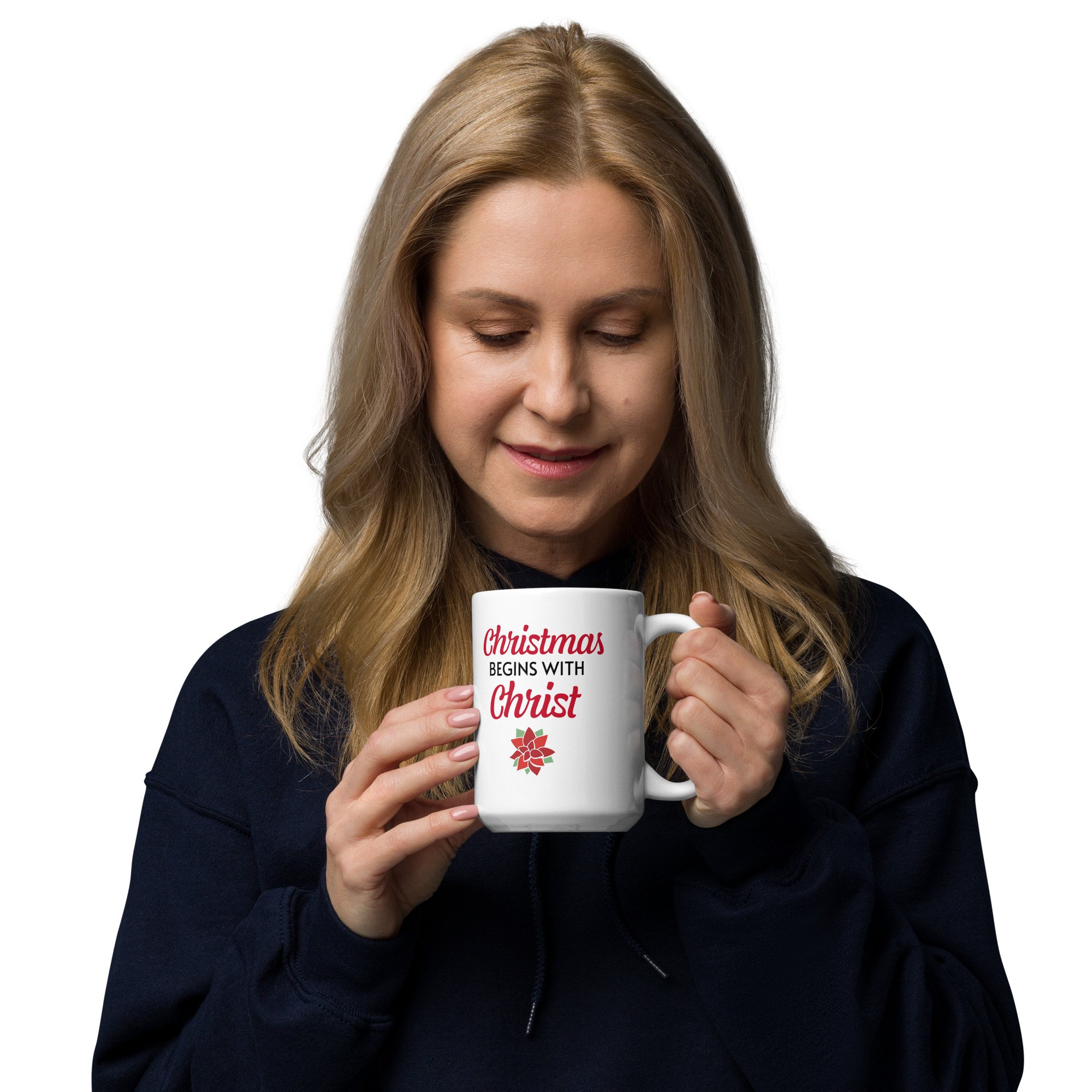 Christmas Begins with Christ White Glossy Mug - Image 5