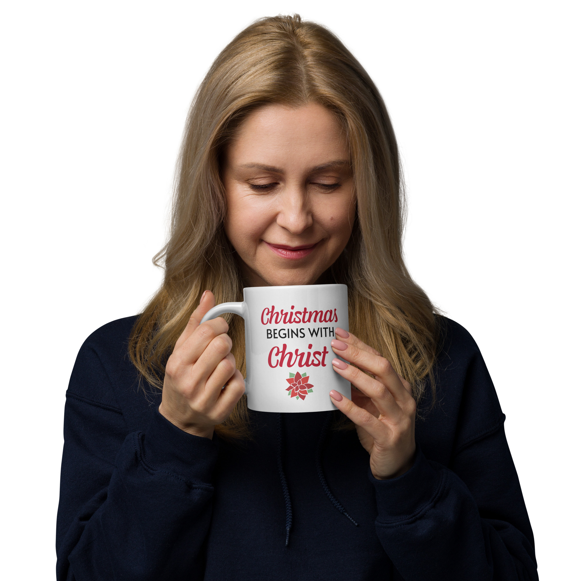 Christmas Begins with Christ White Glossy Mug - Image 6