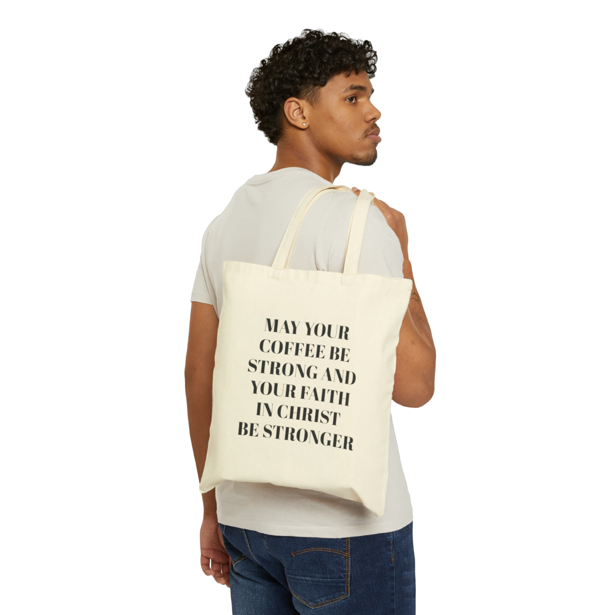 May Your Coffee Be Strong Cotton Canvas Tote Bag - Image 4