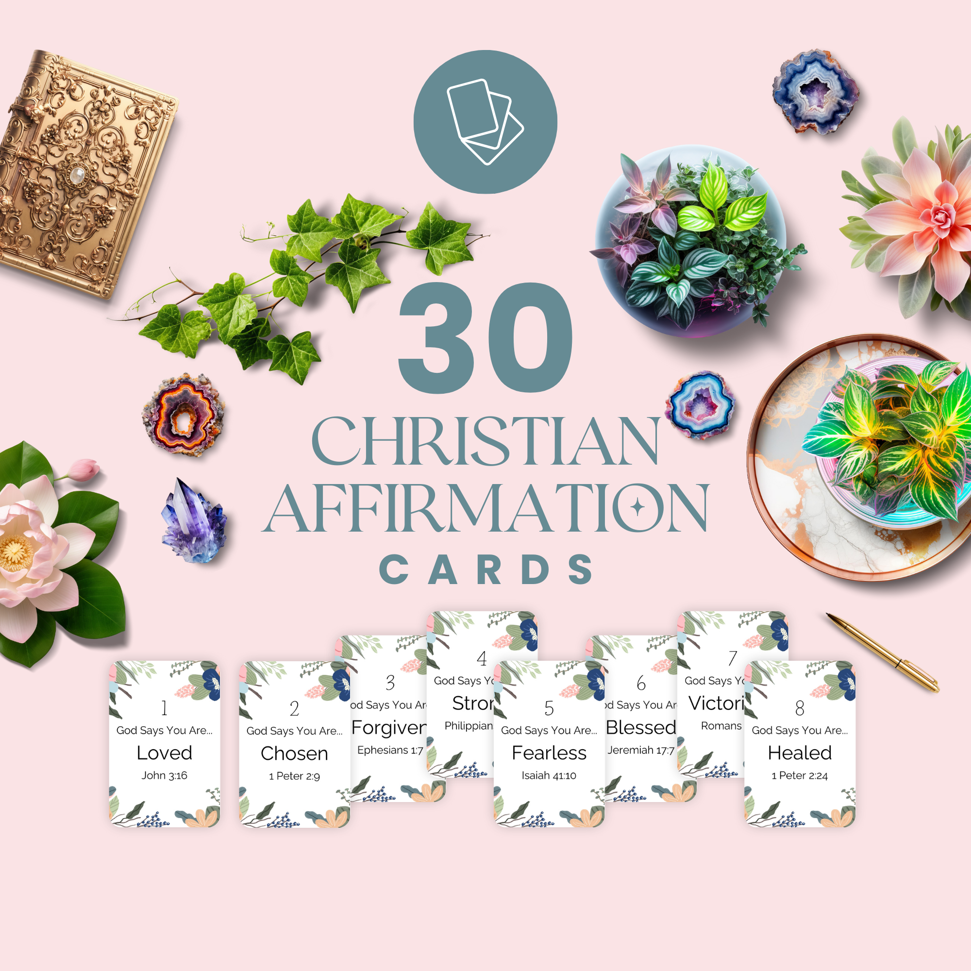 30 Christian Affirmation Cards - Scripture Memorization & Inspirational Bible Verses