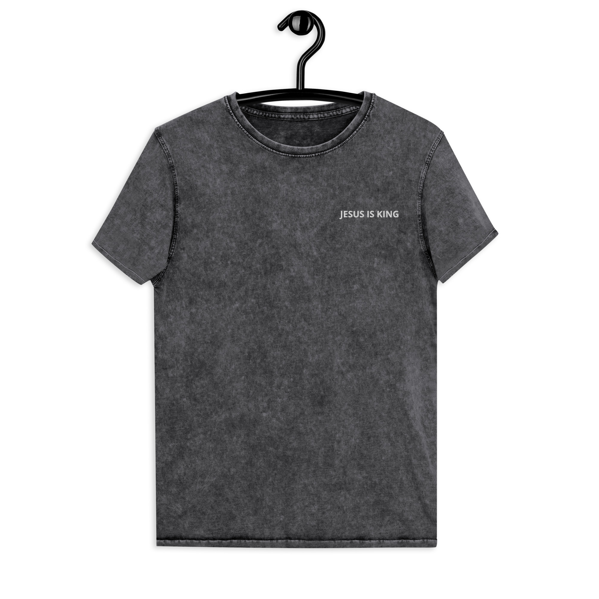 Jesus is King Embroidered Denim T-Shirt