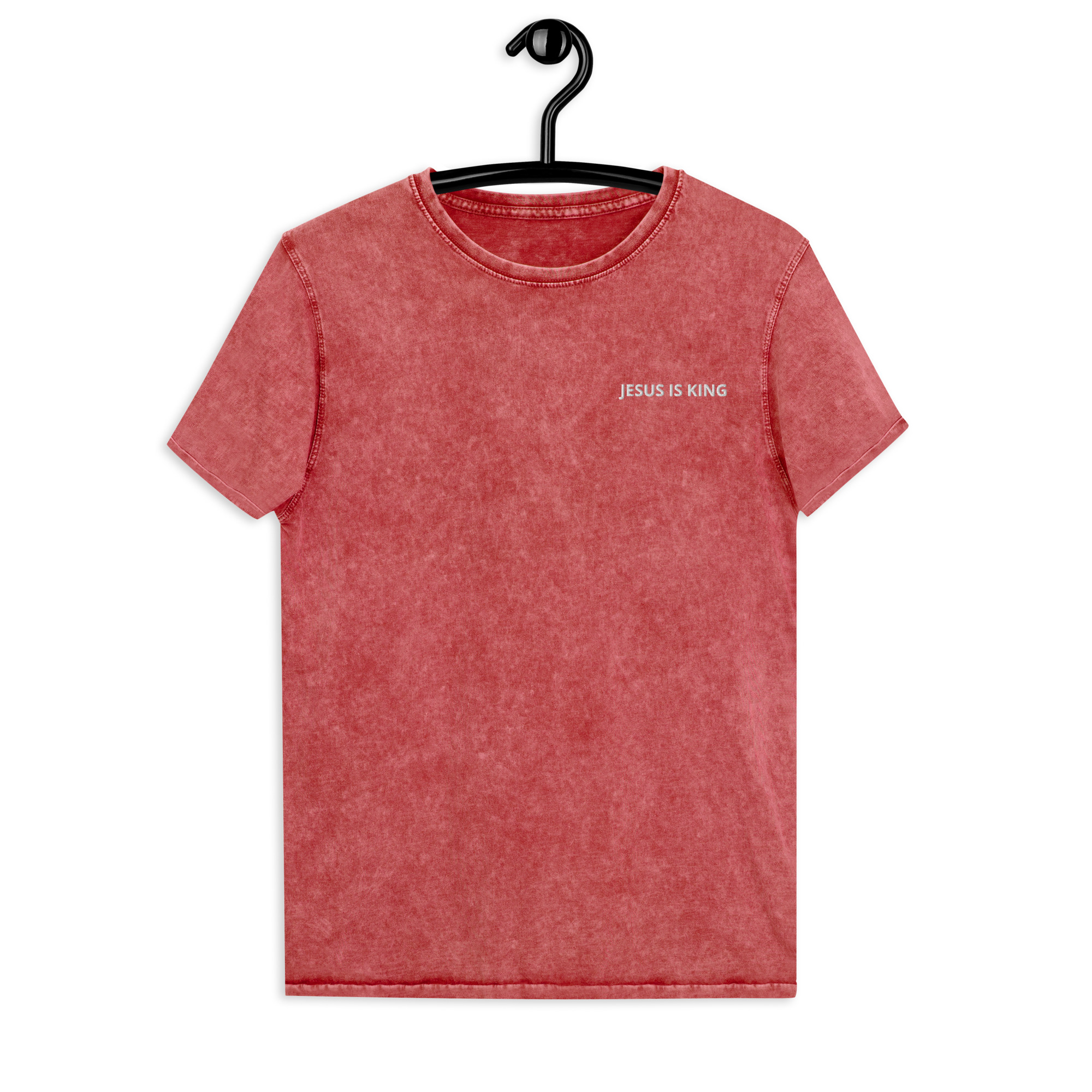 Jesus is King Embroidered Denim T-Shirt - Image 2