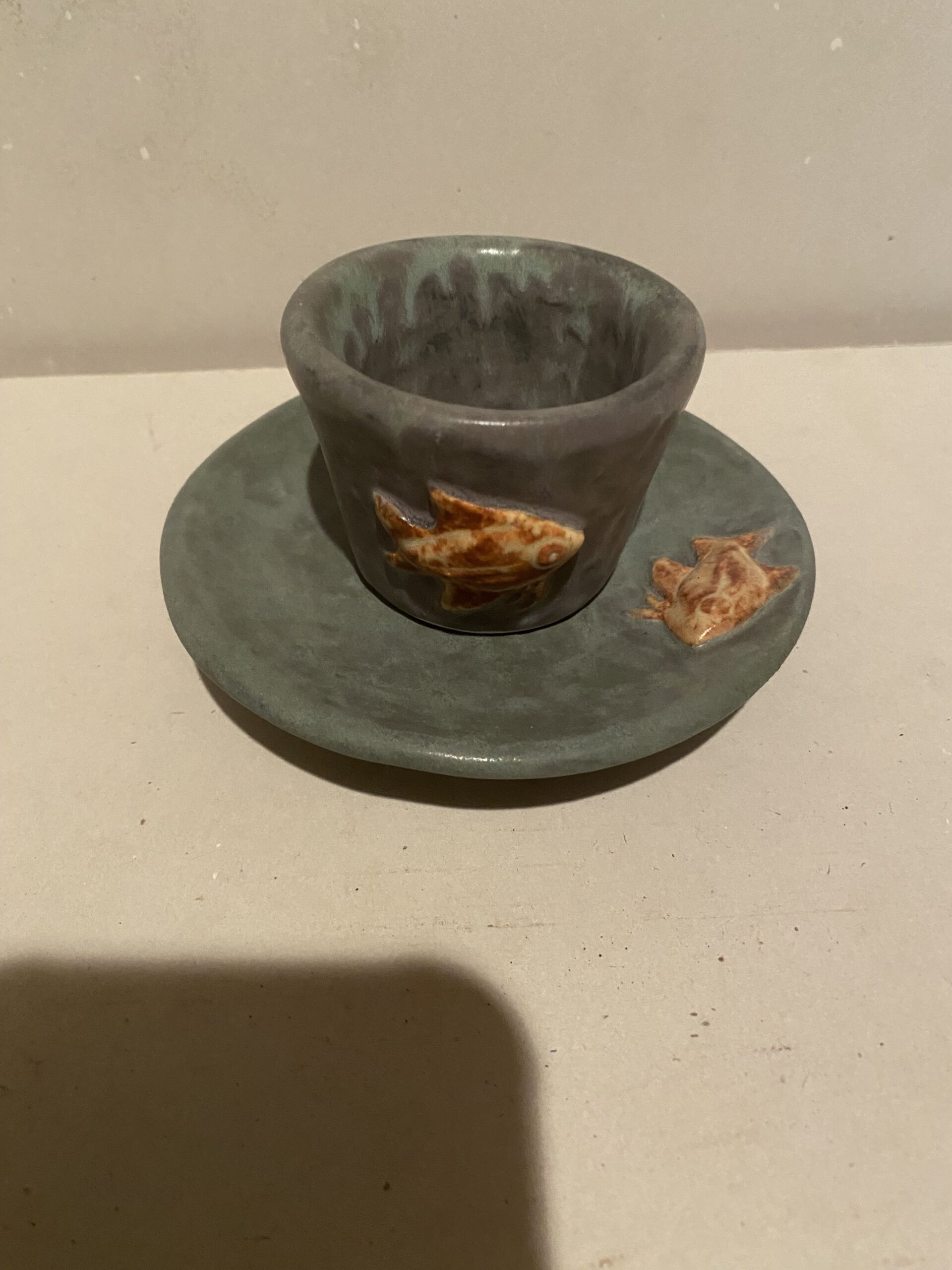 Small handmade communion cup and plate with fish design - Image 2