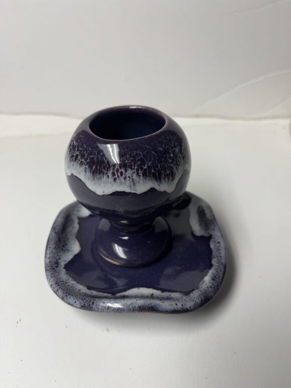 Holy Communion set handmade pottery royal purple globe cup and plate