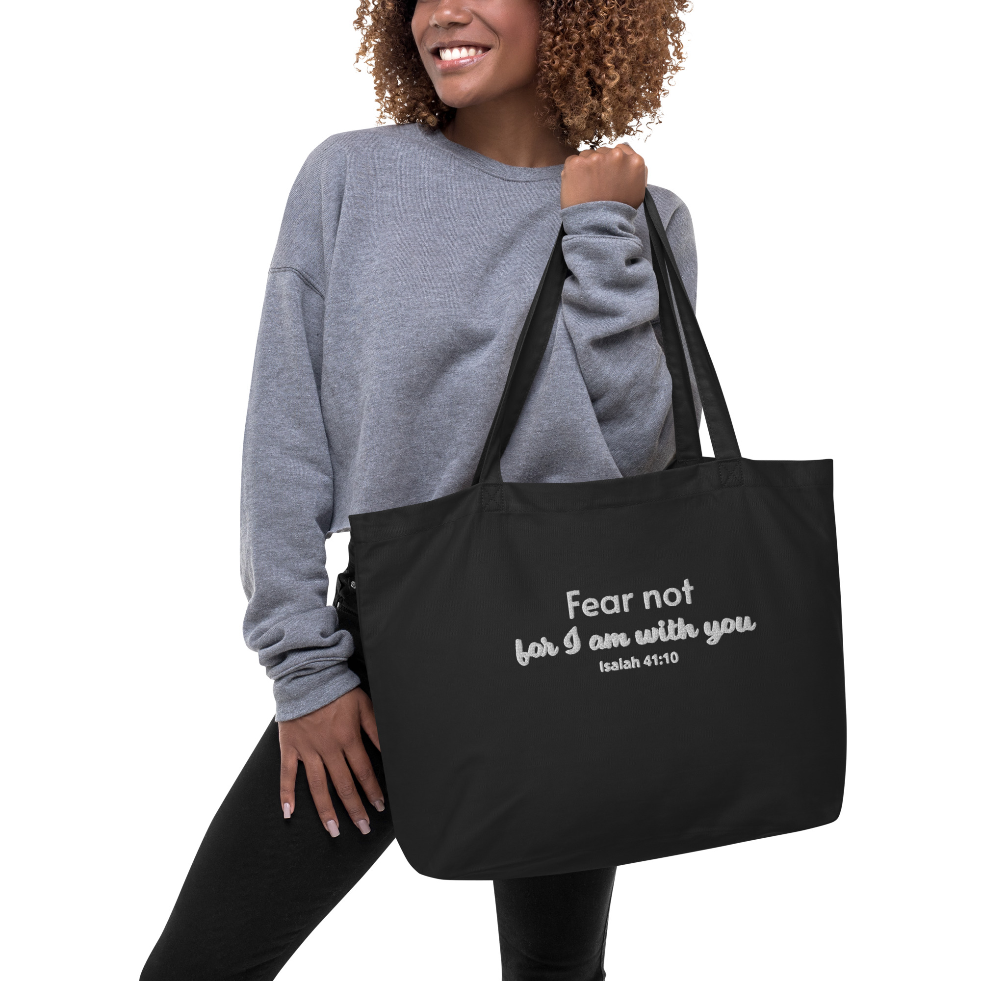 Embroidered Large Christian Organic Tote Bag