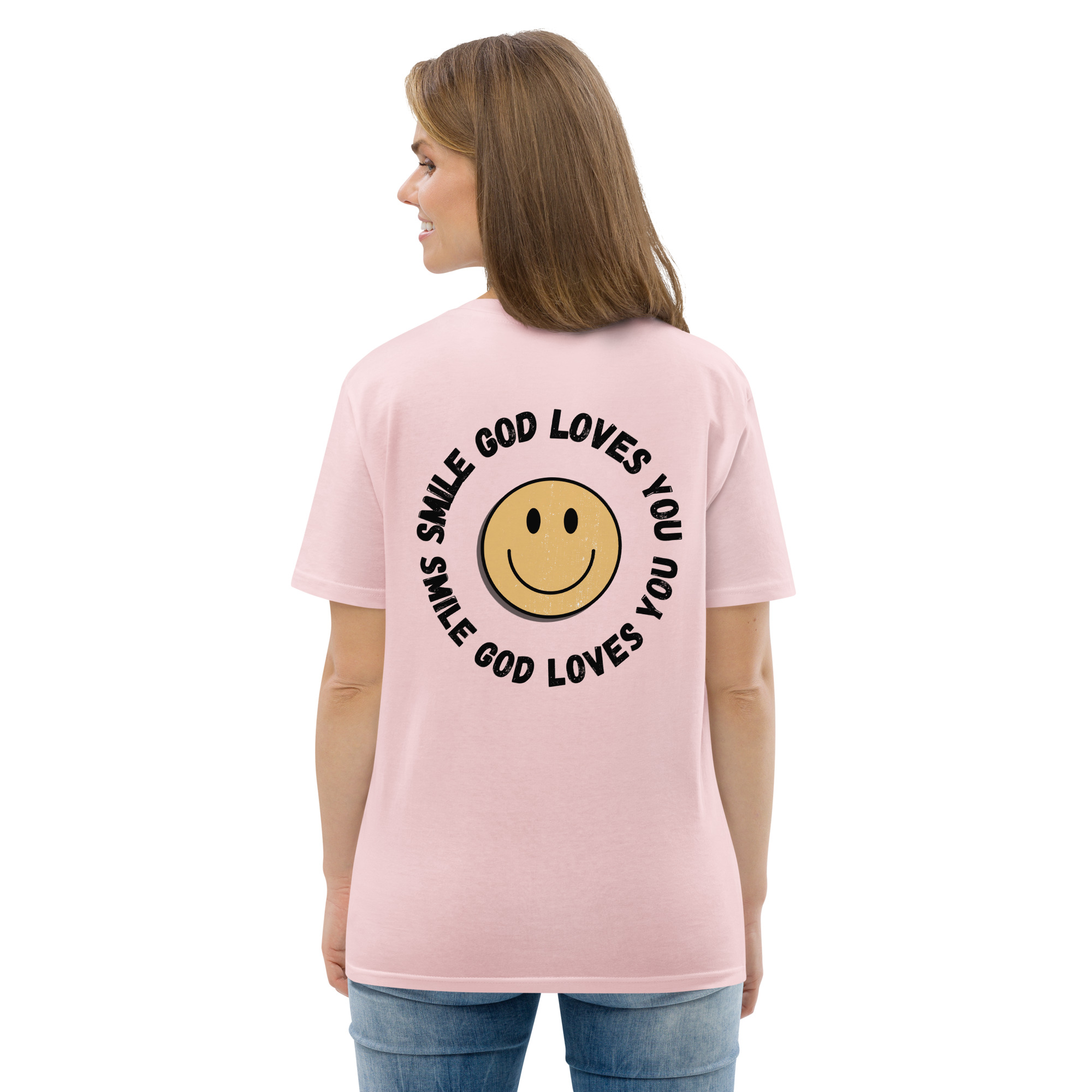Smile God Loves You Unisex Organic Cotton T-shirt - Image 65