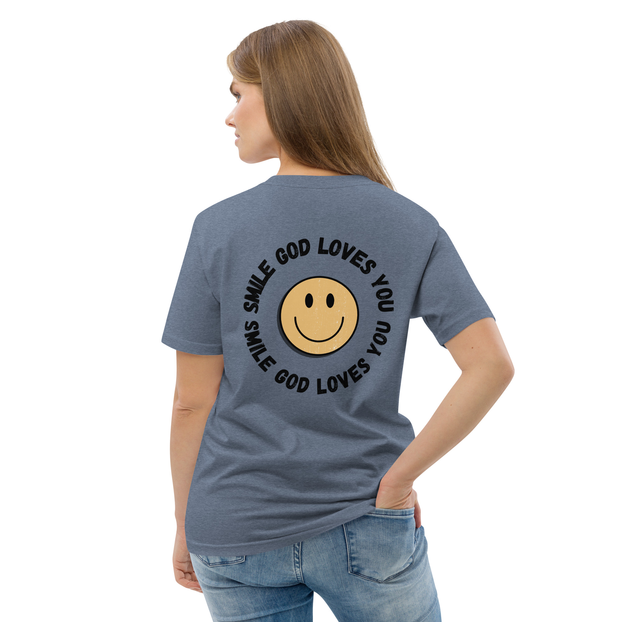 Smile God Loves You Unisex Organic Cotton T-shirt - Image 34