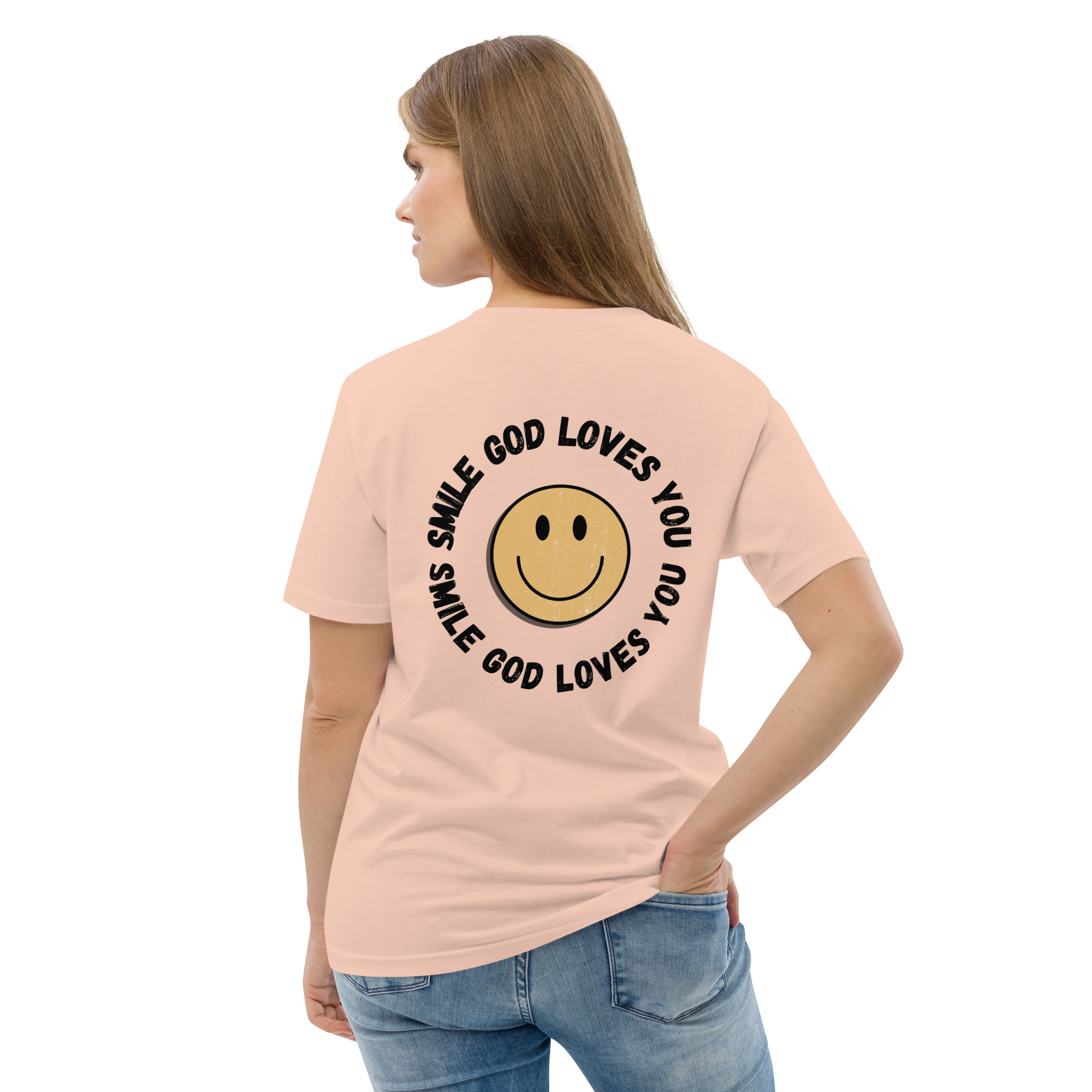 Smile God Loves You Unisex Organic Cotton T-shirt - Image 58