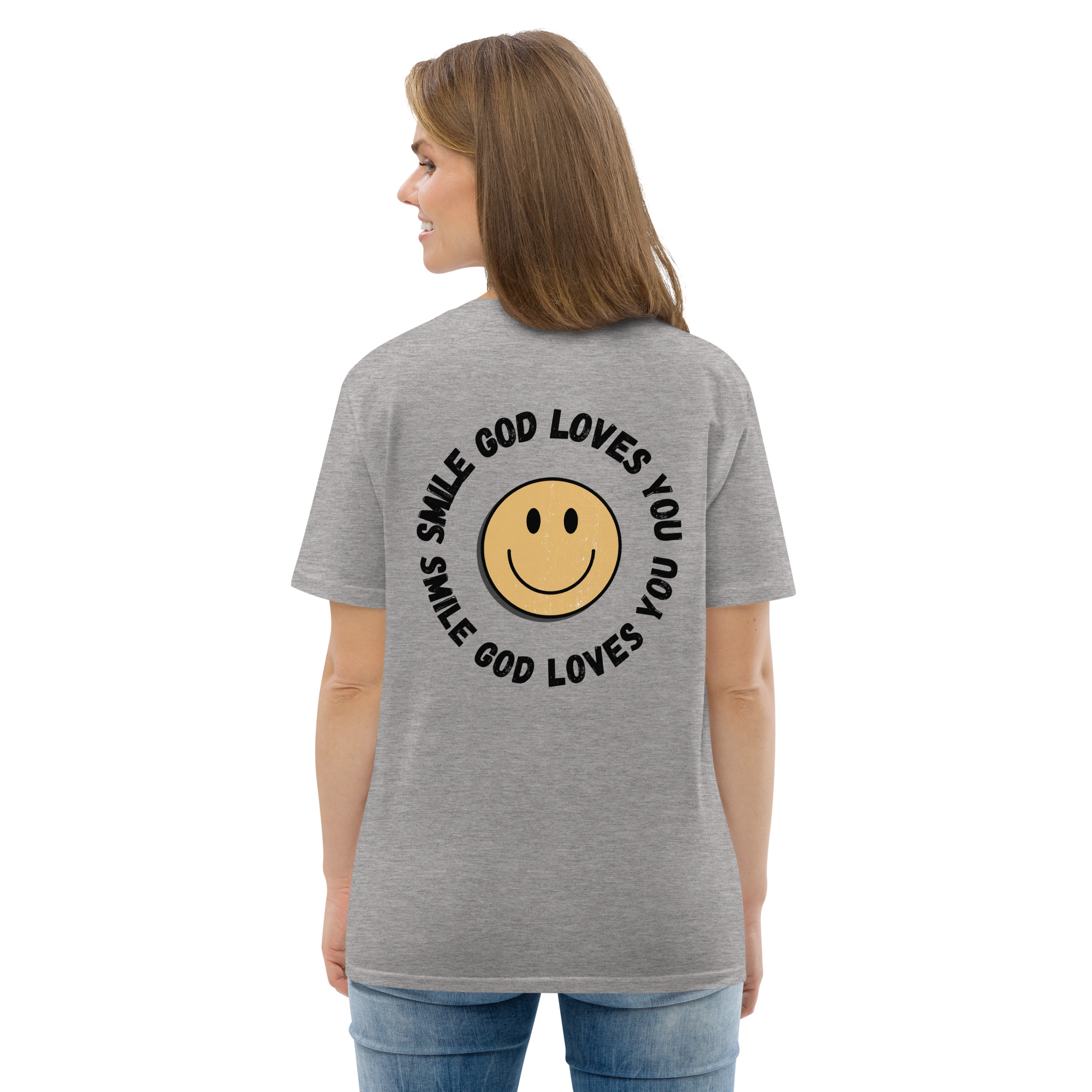 Smile God Loves You Unisex Organic Cotton T-shirt - Image 41