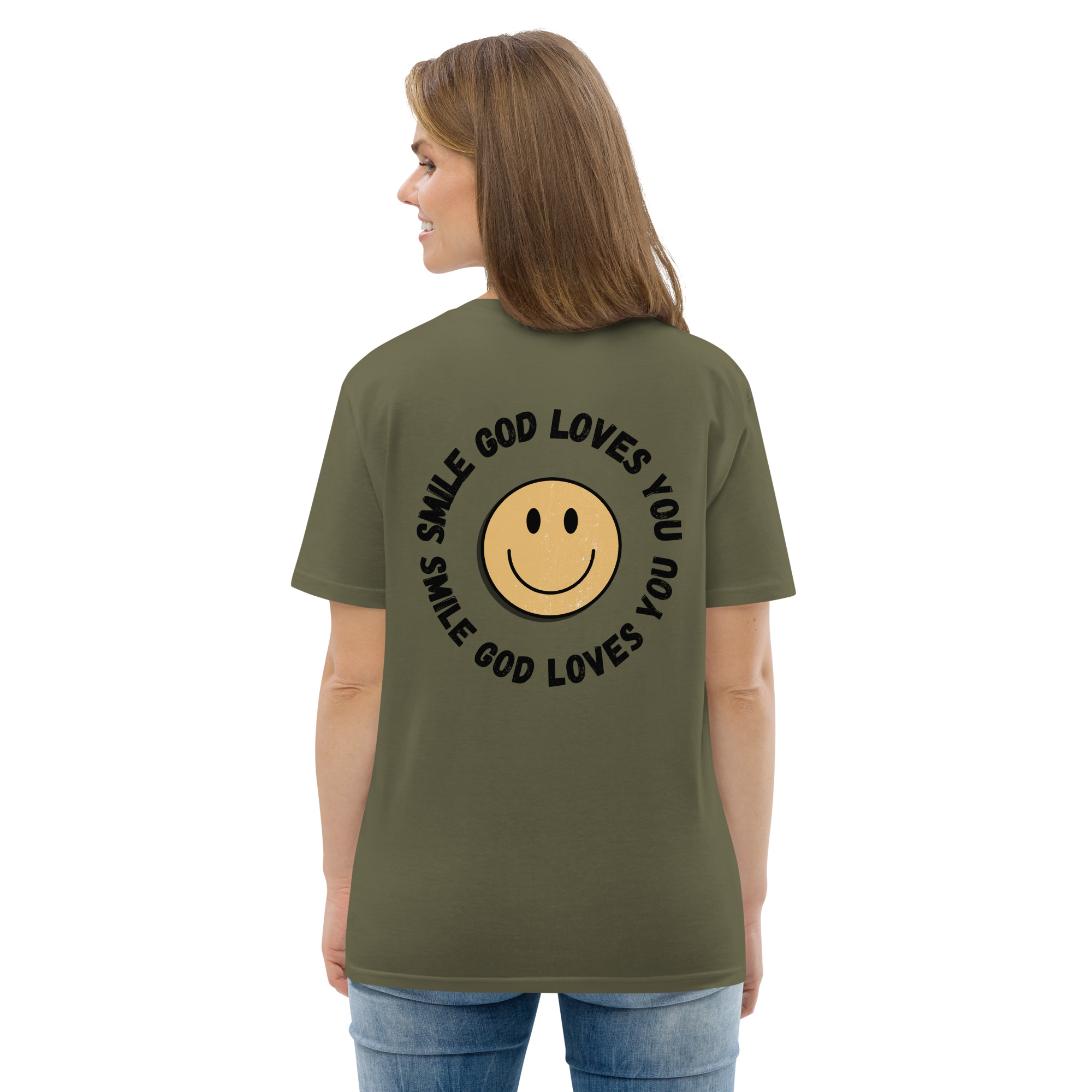 Smile God Loves You Unisex Organic Cotton T-shirt - Image 25