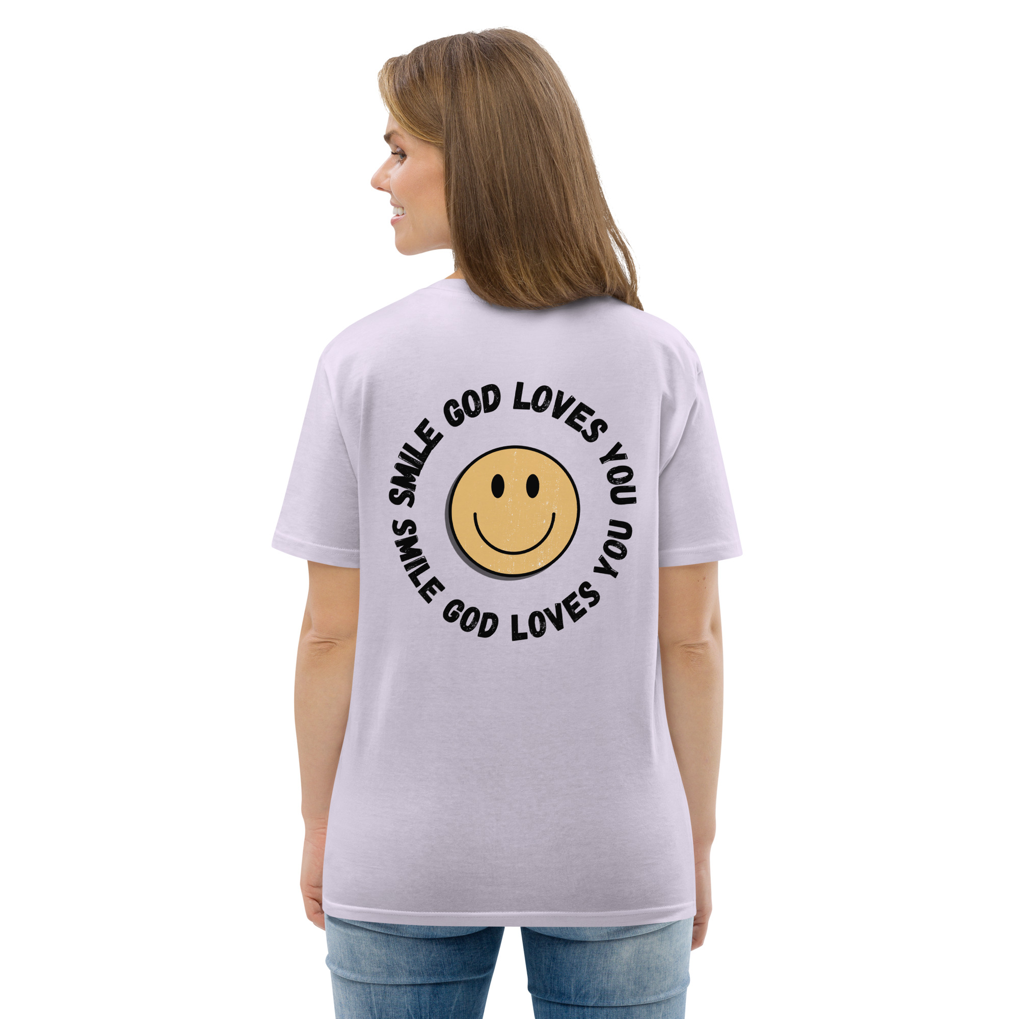 Smile God Loves You Unisex Organic Cotton T-shirt - Image 73