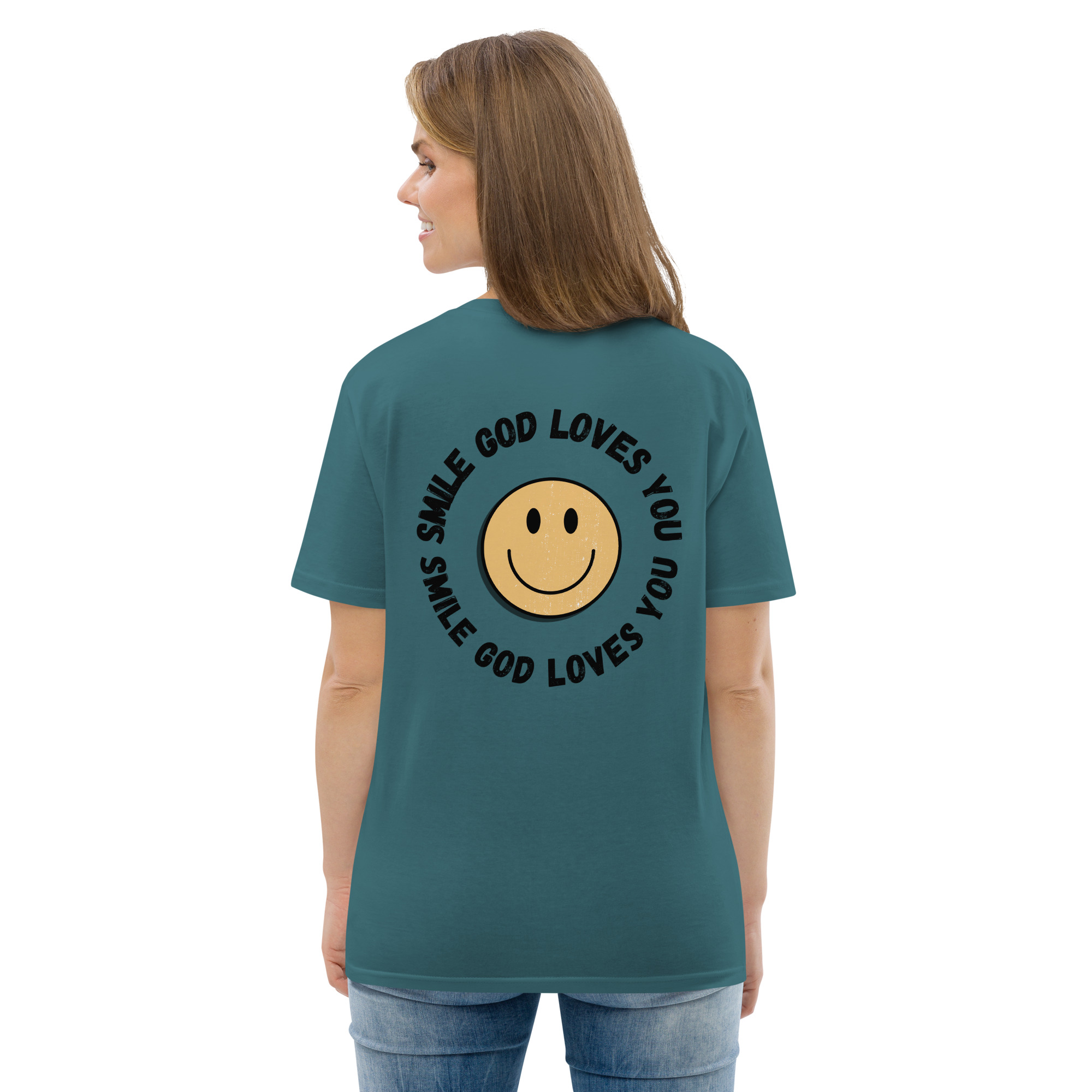 Smile God Loves You Unisex Organic Cotton T-shirt - Image 17