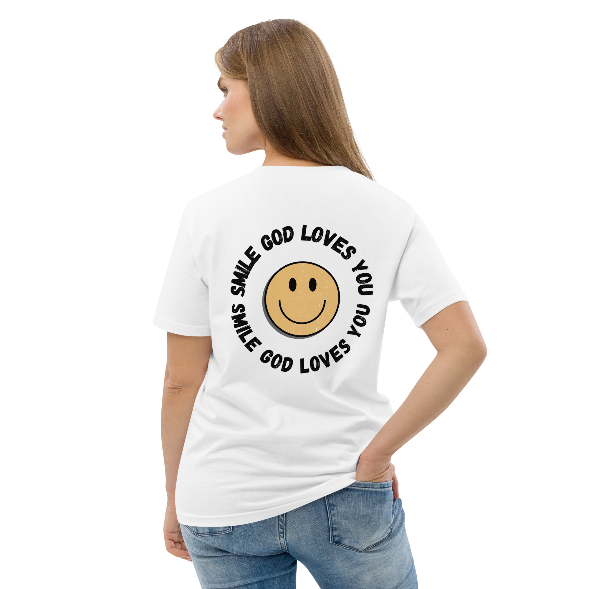 Smile God Loves You Unisex Organic Cotton T-shirt - Image 81